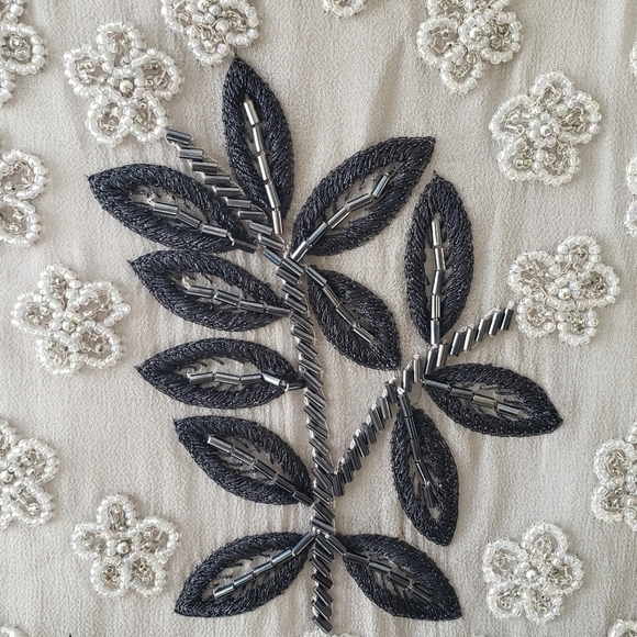 Adrianna Papell Evening Embroidered Beaded Silk Jacket Size Small Gray Black - Picture 7 of 8